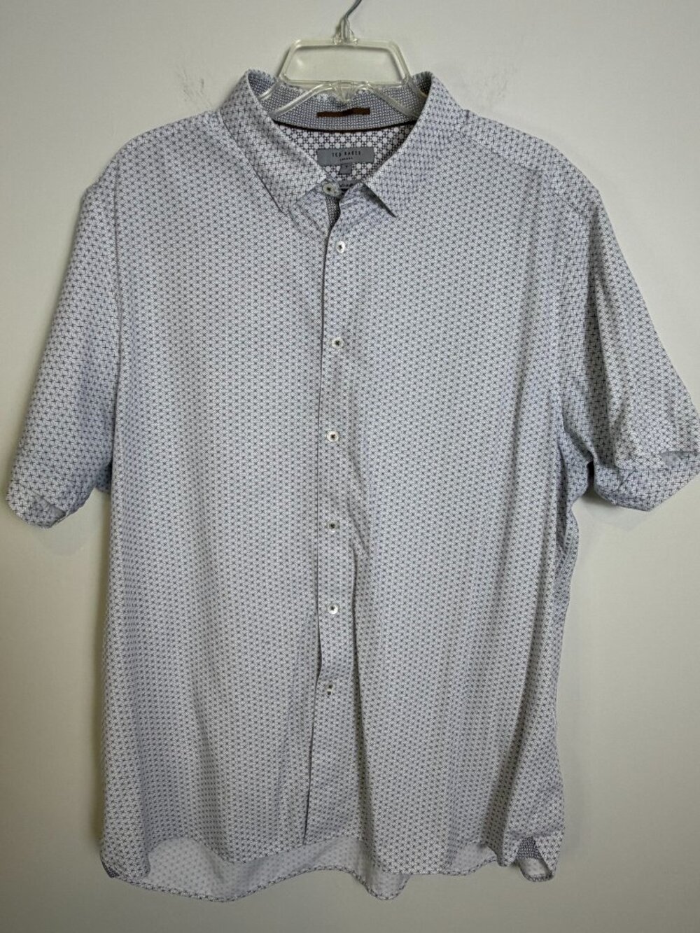 TED BAKER London Short Sleeve Button Front Shirt, White / Black Print | XXL